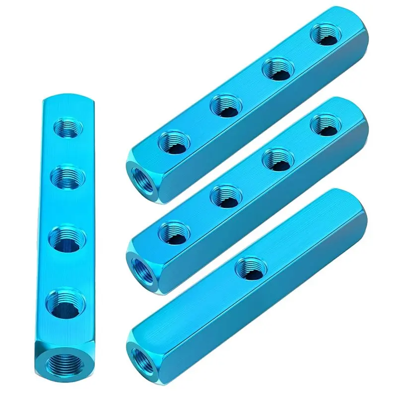 Dostawa w 24 godziny 4 szt. 4-drożny 7-portowy blok rozdzielający do kompresora powietrza z portami wyjściowymi 1/4 cala, aluminiowy blok rozdzielający do rozprowadzania powietrza