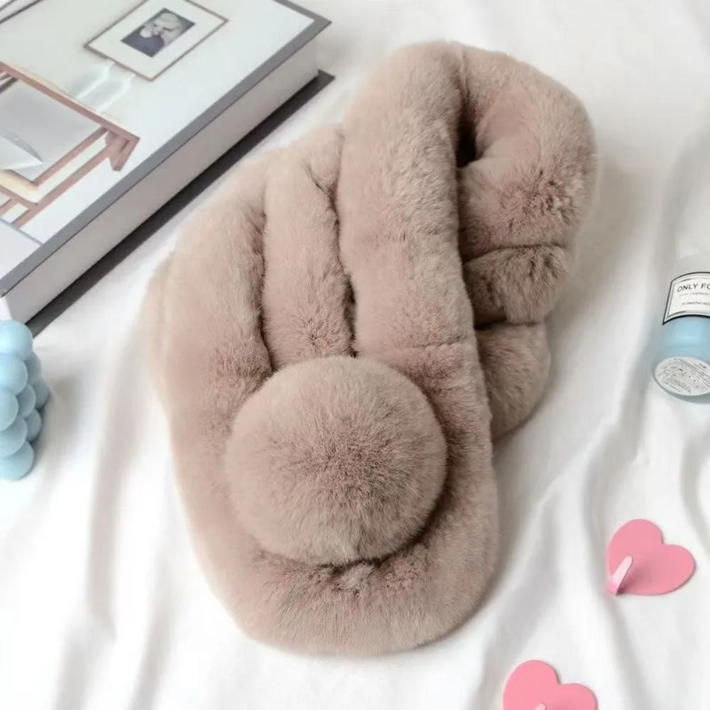 Neue Einfarbig Kreuz Schal Faux Kaninchen Fell Hals Schutz Neck Schal Verdicken doppelseitige Hals Abdeckung Winter