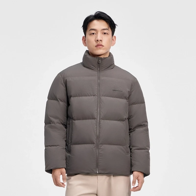 Chericom Short Down Jacket with Stand Collar Duck Down Fill Zip Front Elastic Windproof Cuffs Thermal Insulation Coat Y309670Y