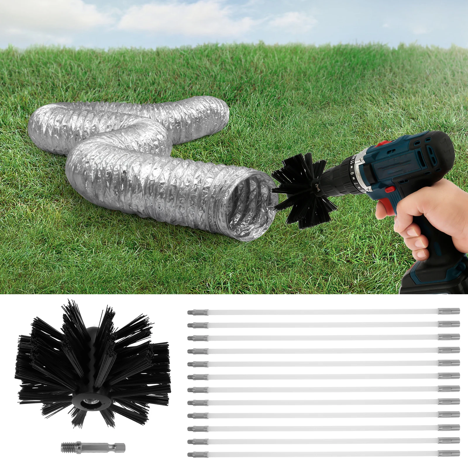 Kit de nettoyage de cheminée, brosse flexible en nylon pour cheminées, conduits de fumée, conduits de séchage, fours à particules et canalisations d'égouts