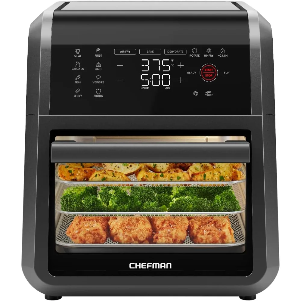 

12-Quart 6-in-1 Air Fryer Oven with Digital Timer, Touchscreen, and 12 Presets - Family Size Countertop Convection Oven