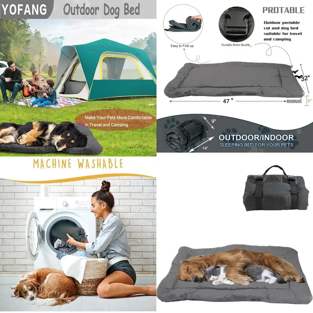 

47x32 Outdoor Dog Bed Mat - Waterproof, Anti-Slip, Washable, Ripstop Nylon for Camping, Suitable for Large and Medium Dogs or Ca