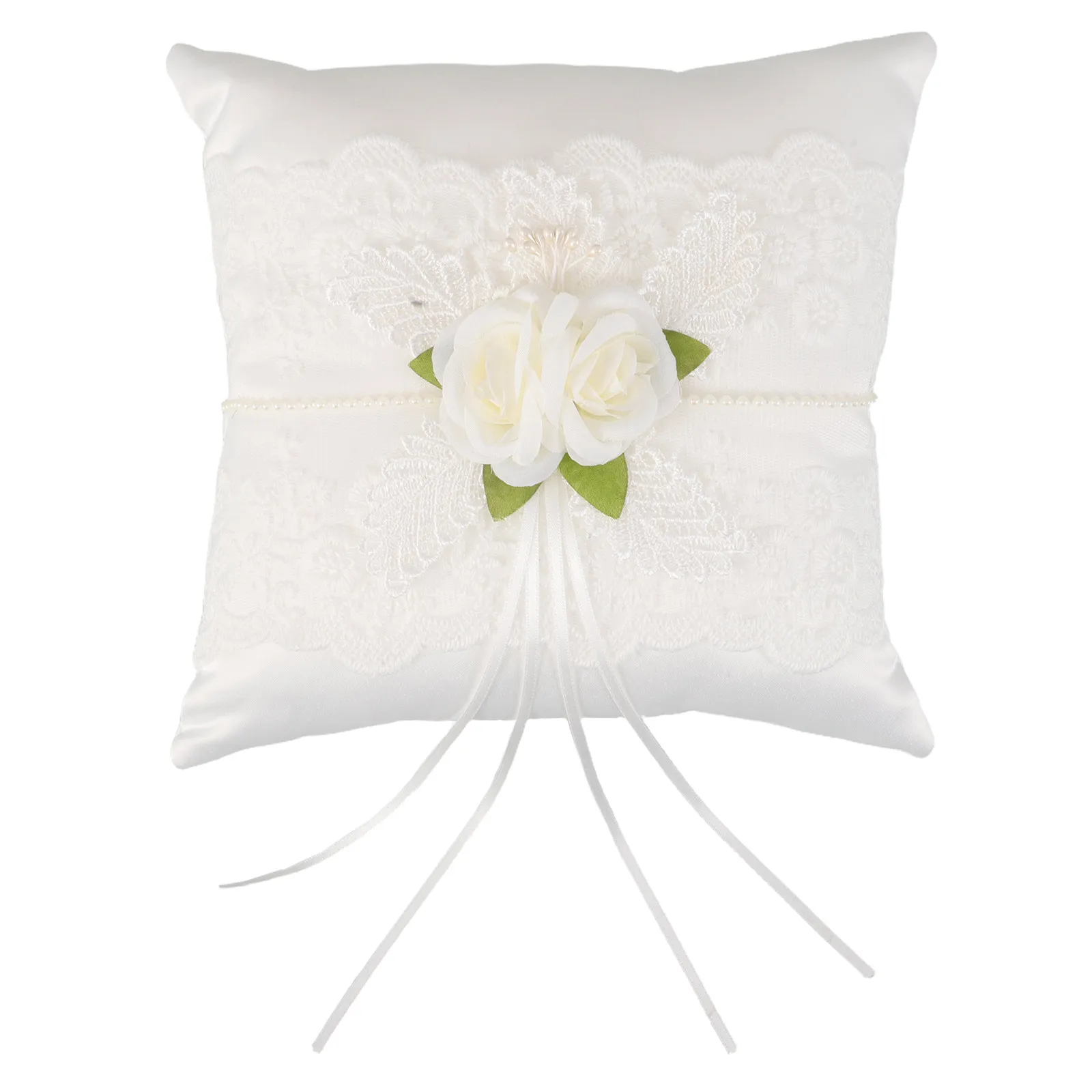 

Wedding Ring Pillow Elegant White Floral Lace Soft Cushion for Beach Rustic Vintage Ceremony Ring Holder Cushion