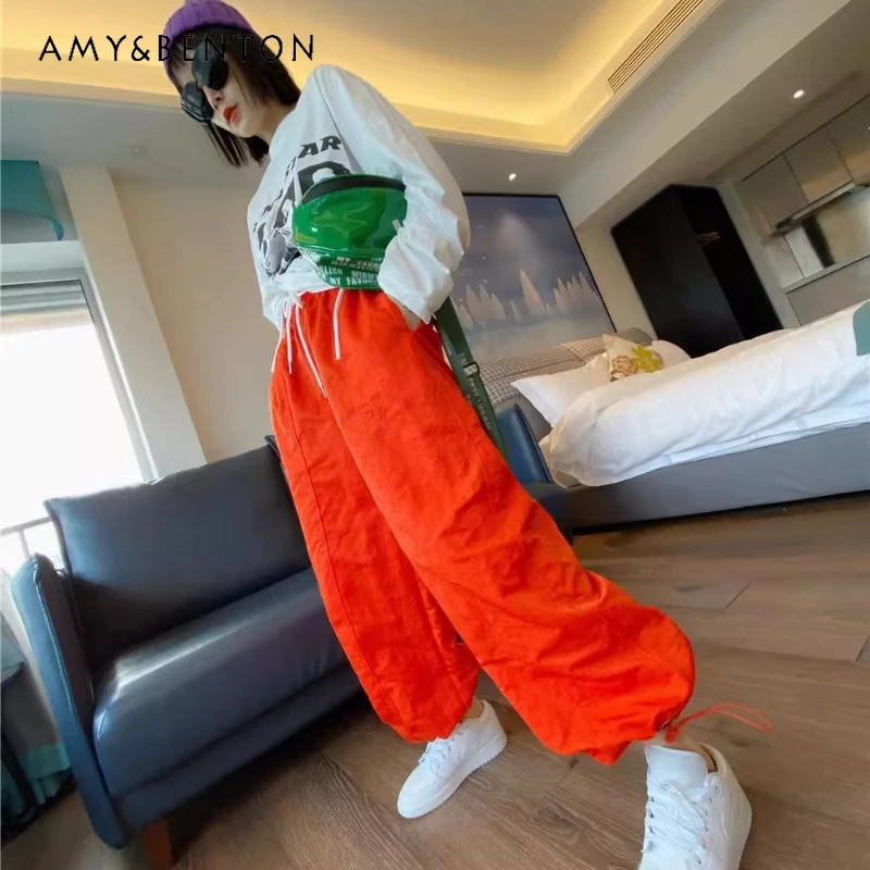 

2025 Autumn White Cargo Pants Women's High Waist Slimming Loose Jogger Casual Pants Sports Straight Wide Leg Trousers For Ladies