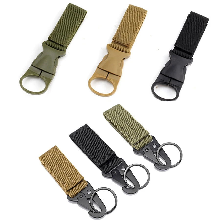 Multifunctional Camping Webbing Belt with Keychain Buckle Hook Water Bottle Holder Carabiner Belt Clip - Outdoor Gear Accessory