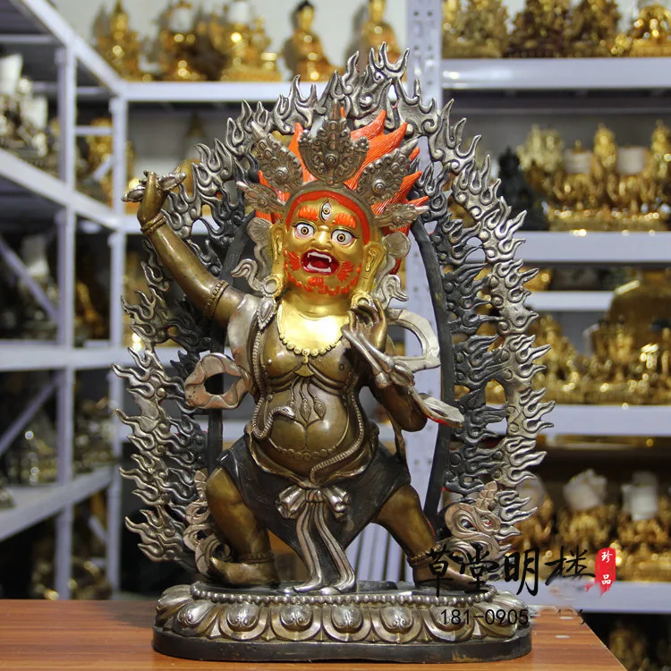 46CM huge large # GOOD buddha Buddhist HOME Temple Silver plating Nepal Tibet Buddhism Vajrapani Vajradhara buddha brass statue