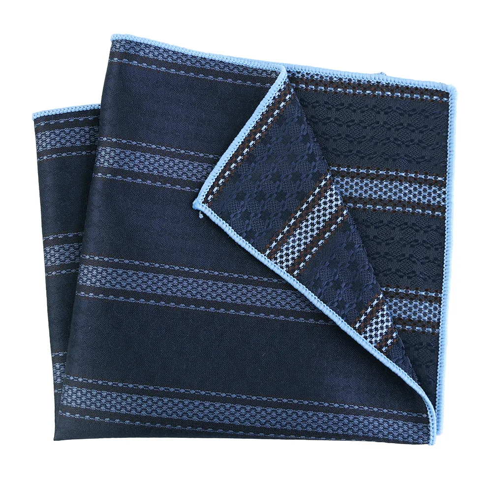 HUISHI Fashion Mens Wedding Pocket Square For Suit Blue Jacquard Men's Handkerchief Accessories Dots Stripes Check Pattern