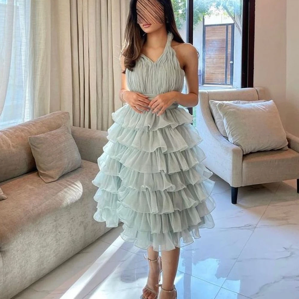 

Carolina V-Neck Organza Evening Dresses Women Saudi Arabia Sleeveless Tiered Vintage Wedding Guest Elegant Formal Party Gowns