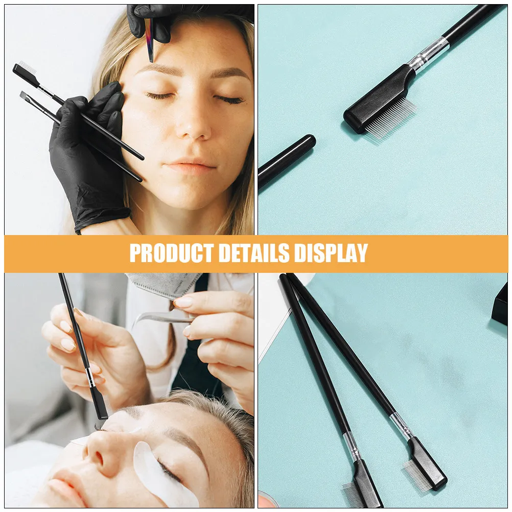 2Pcs Eyelash Comb Steel Needle Straight Handle Lash Separator Tool Eyelash Grafting Brush for Makeup Professionals