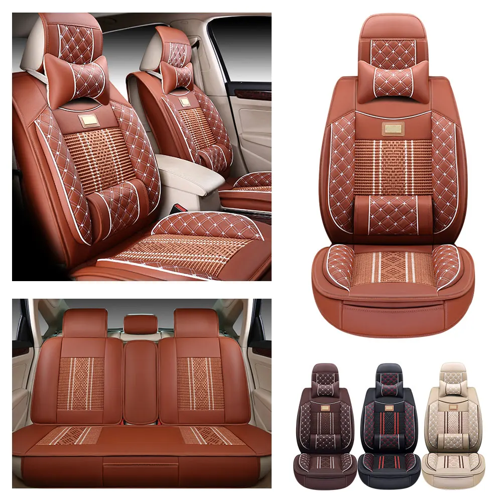 Luxurious Design Universal Seat Cover With 5 Seat Covers In Orange, Including Headrest And Lumbar Pillow, Standard Waterproof