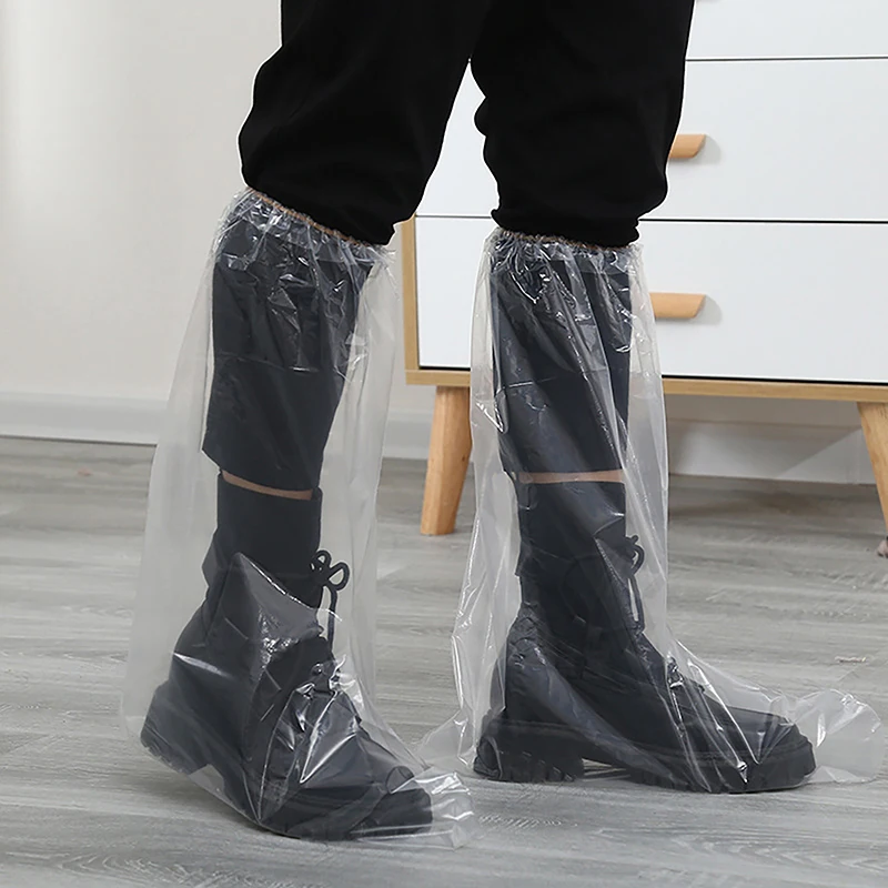 10Pcs Waterproof Thick Plastic Shoes Cover Disposable Shoe Dust Covers Outdoor Rain Shoe Covers High-Top Boot Cover