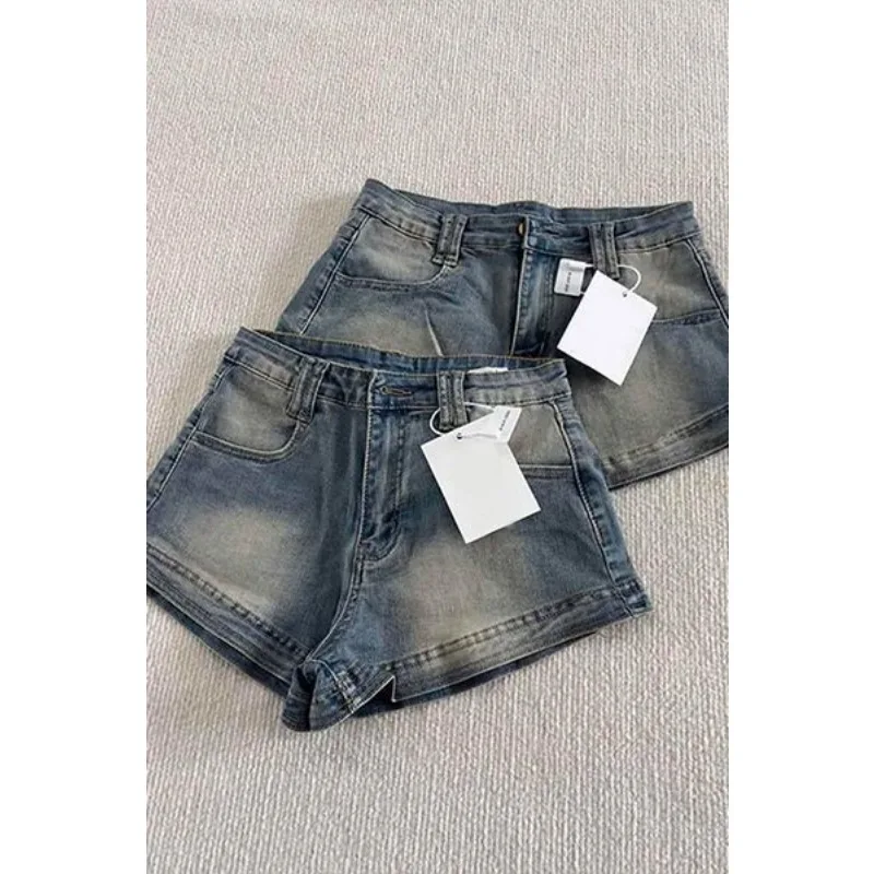 

Retro Washed Denim Shorts Women 25 New High Waist Elastic Casual Spice Girl A Word Hip Hot Pants Y2k Shorts