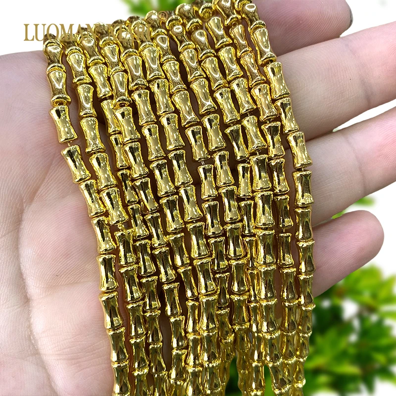 4X8Mm Natuursteen Vergulde Goud Hematiet Kraal Bamboe Joint Losse Spacer Kralen Voor Sieraden Maken Diy Armband Accessoires