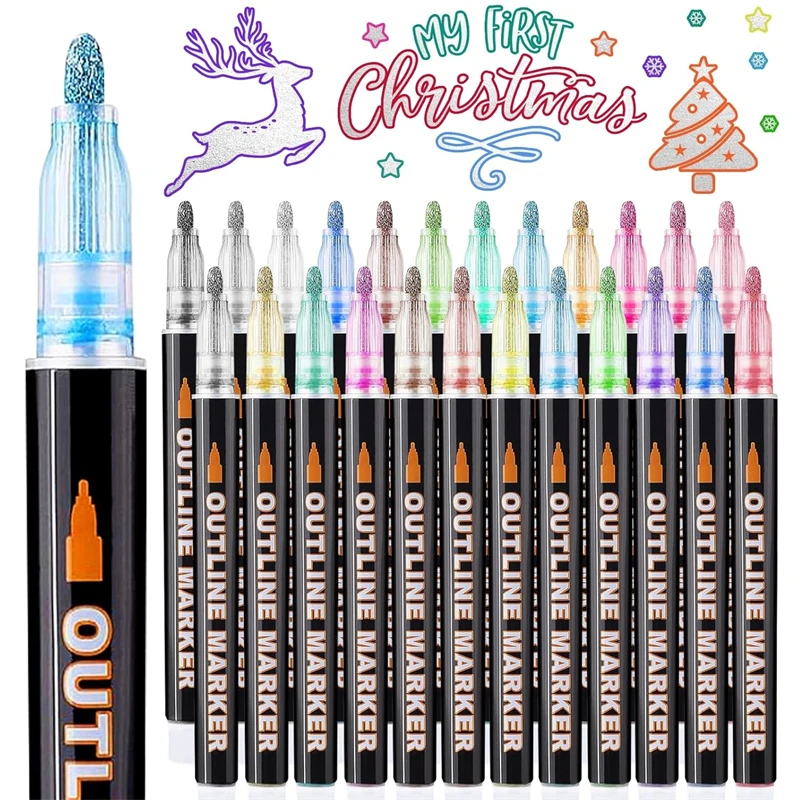 

Outline Markers Glitter Pens, 8/12/21/24 Colors Shimmer Markers Metallic Glitter Markers for Drawing Arts Crafts Christmas Gifts