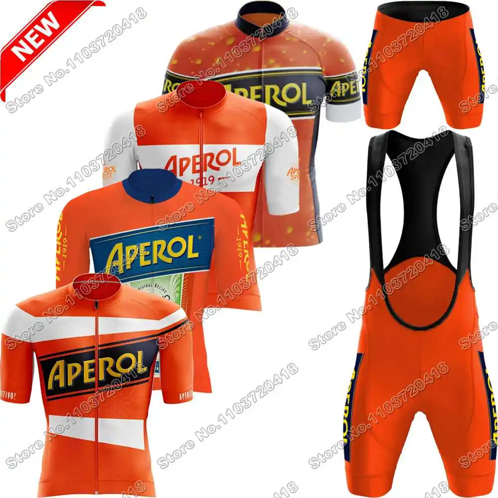 Maillot de Ciclismo Equipo Aperol 2026,Ropa de Ciclismo retro Naranja,Conjuntos de manga corta para hombre,Camisetas y monos de ciclismo de carretera,Culottes con tirantes,Ropa de MTB