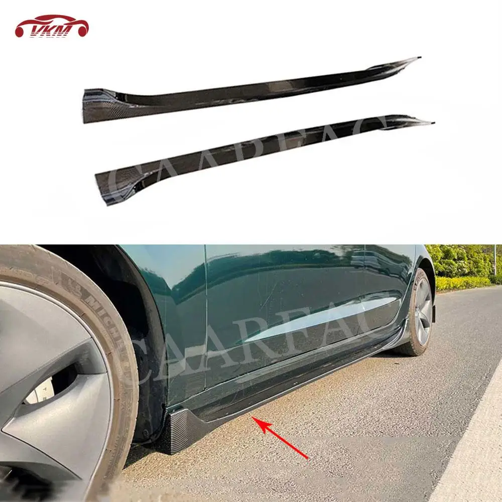 

ABS Gloss Black Car Side Skirts Apron Spoiler Body Kits for Tesla Model 3 2016-2022 Carbon Fiber Look