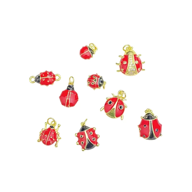 

3 Pcs Red Ladybug Insect Enamel Pendant Diy Jewelry Accessories Brass Plated Micro Inlay Zircon Bracelet Necklace Earring Making