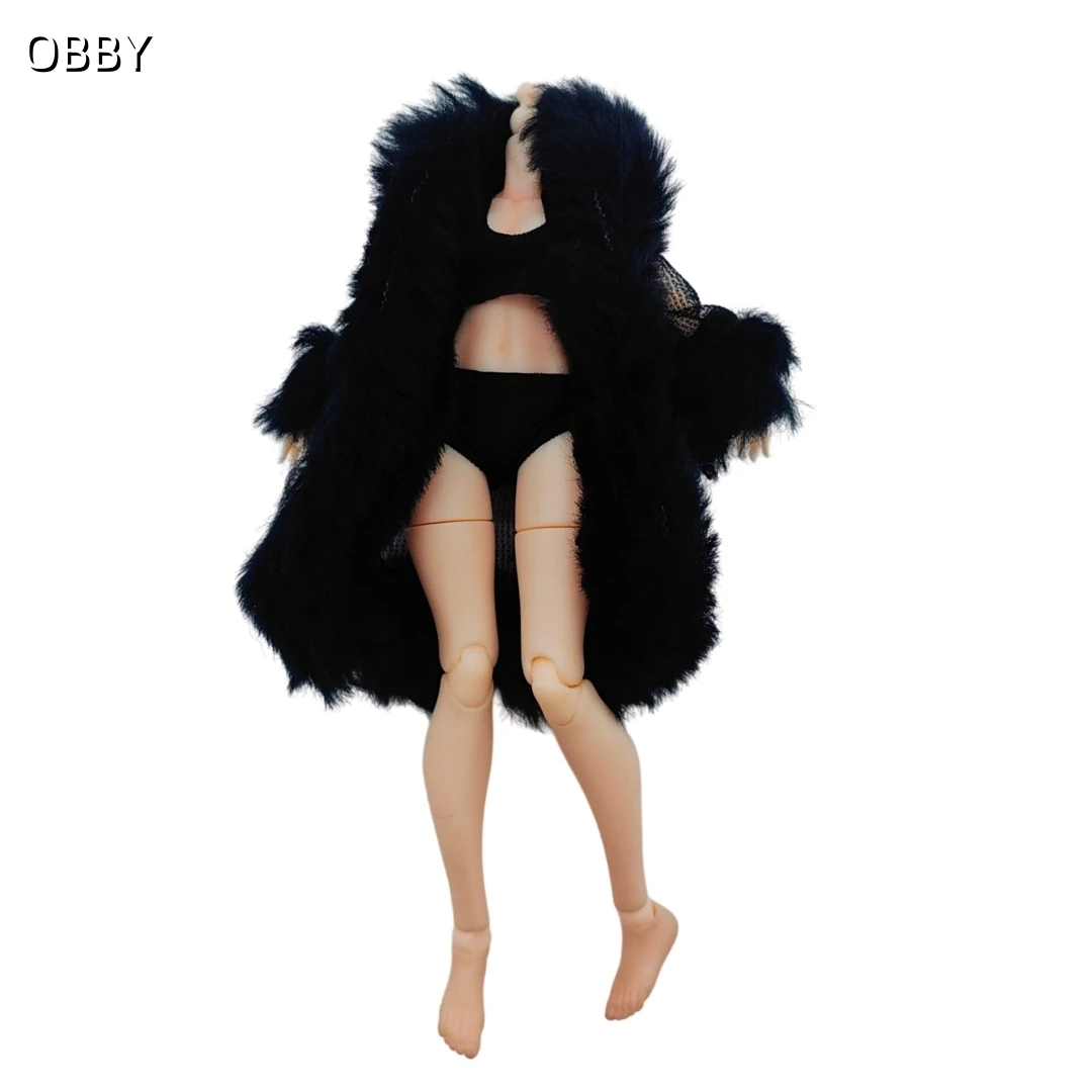 1/12 Scale Doll Clothes Sexy Black Faux Fur Long Coat Bikini Set for Snail Shell Irene Action Figure Doll Accessories