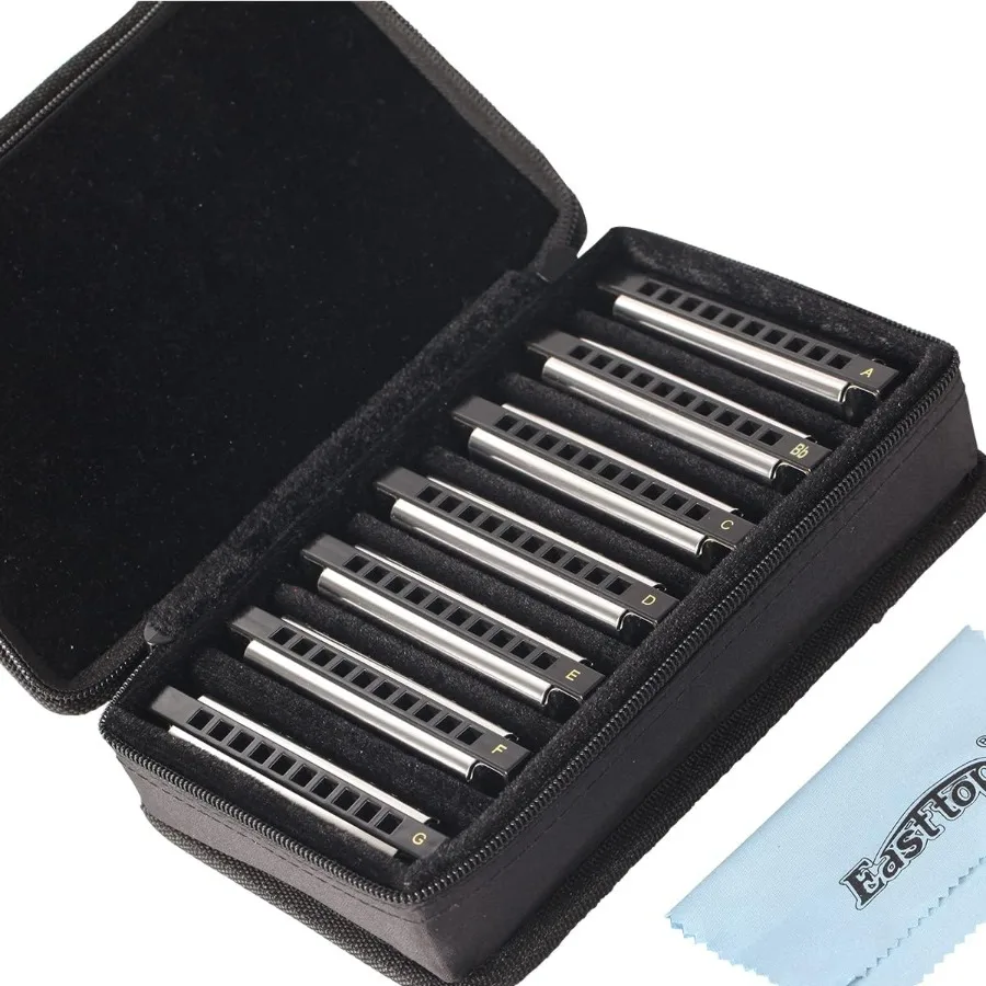East top Harmonica ensemble de 7 10 trous 7 couleurs Diatonic Blues Harmonica ensemble pour adultes professionnels et étudiants comme cadeau Perf