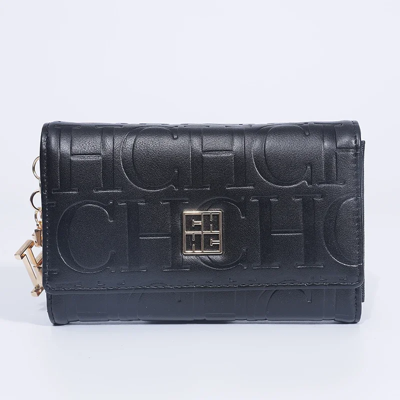 CH Fashion Autumn/Winter Small Wallet 2026 New Solid Color Letter Embossed Male and Female Multi Card Slot Wallet