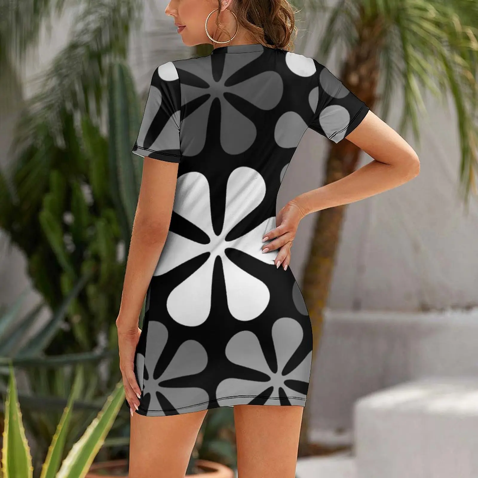 Abstract Flowers Monochrome Short Sleeved Dress Women's summer skirt festival outfit women women evening dress Dress