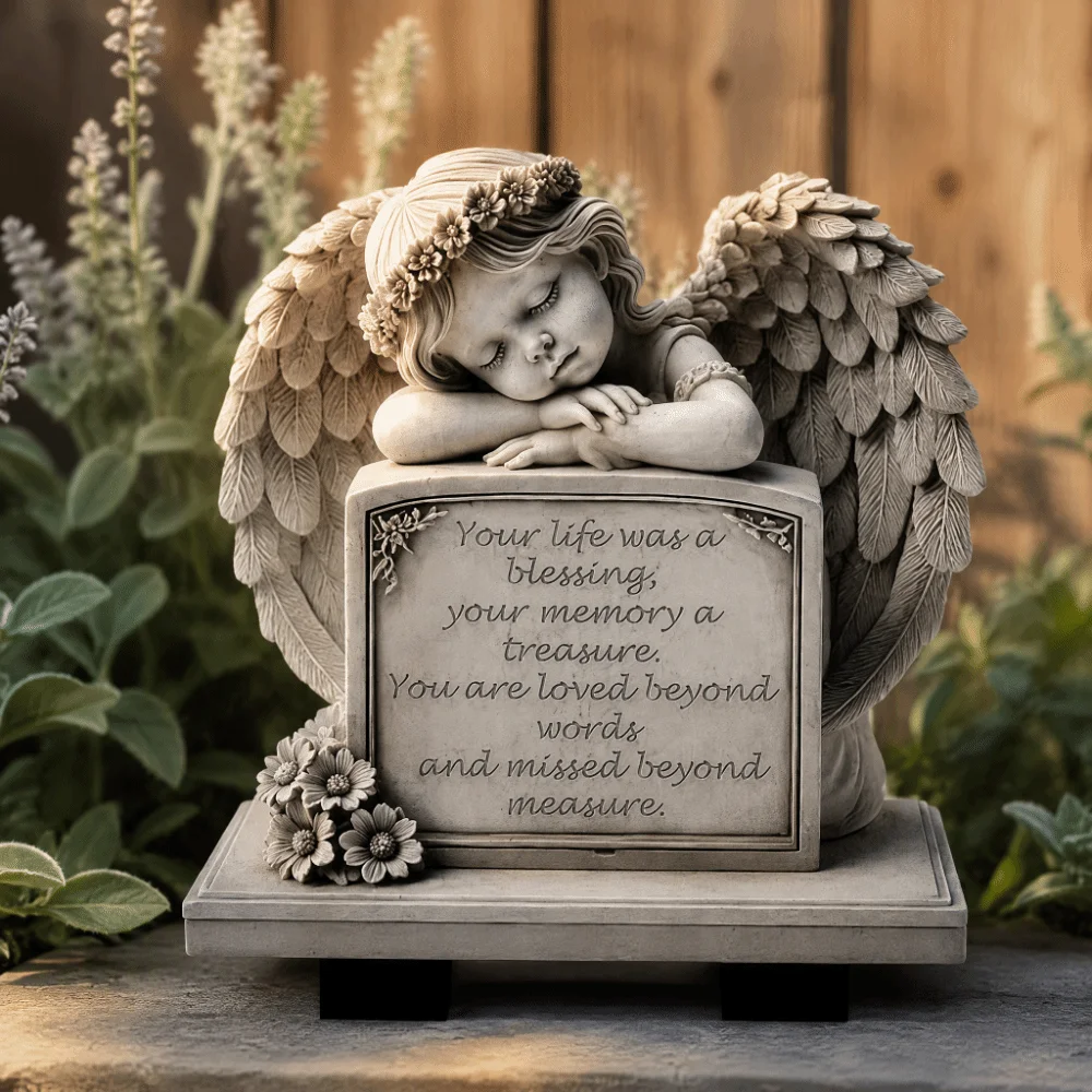 Commemorative Design Garden Angel Statue Grey 5.11x7.8in Memorial Plaque Garden Decoration Human Memorial Angel Tombstone Plaque