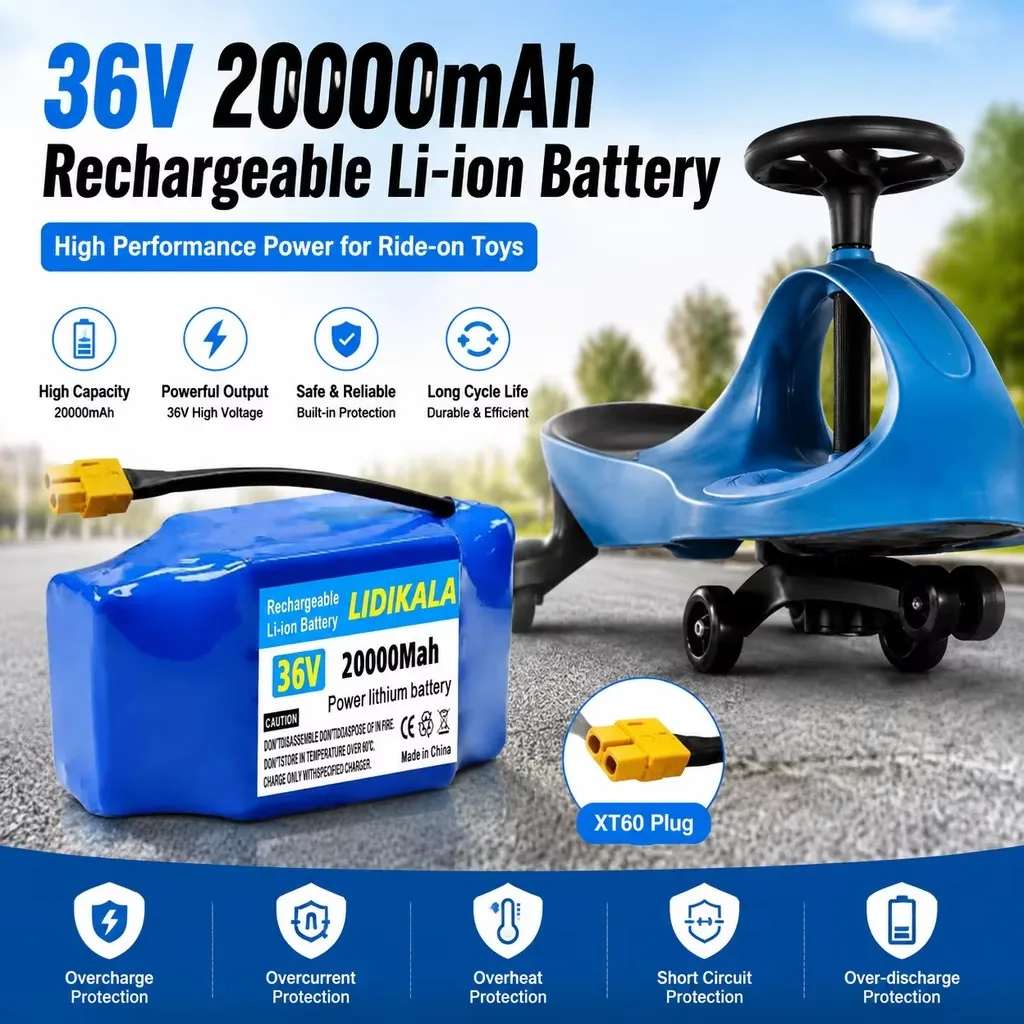 Pacco batteria agli ioni di litio 10S2P 36V 20000mAh, batteria ricaricabile, adatta per monopattini elettrici e biciclette a pedali, con sistema di protezione BMS intelligente.