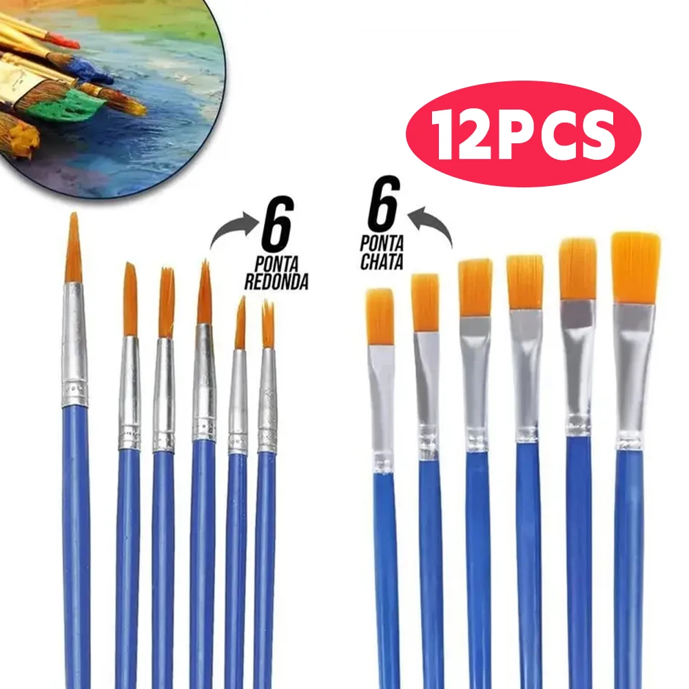 Kit 12/24 Pincéis Profissionais Chatos Lineares de Nylon Não Tóxicos, Não Solta Pelo Para Pintura em Tela e Artesanato