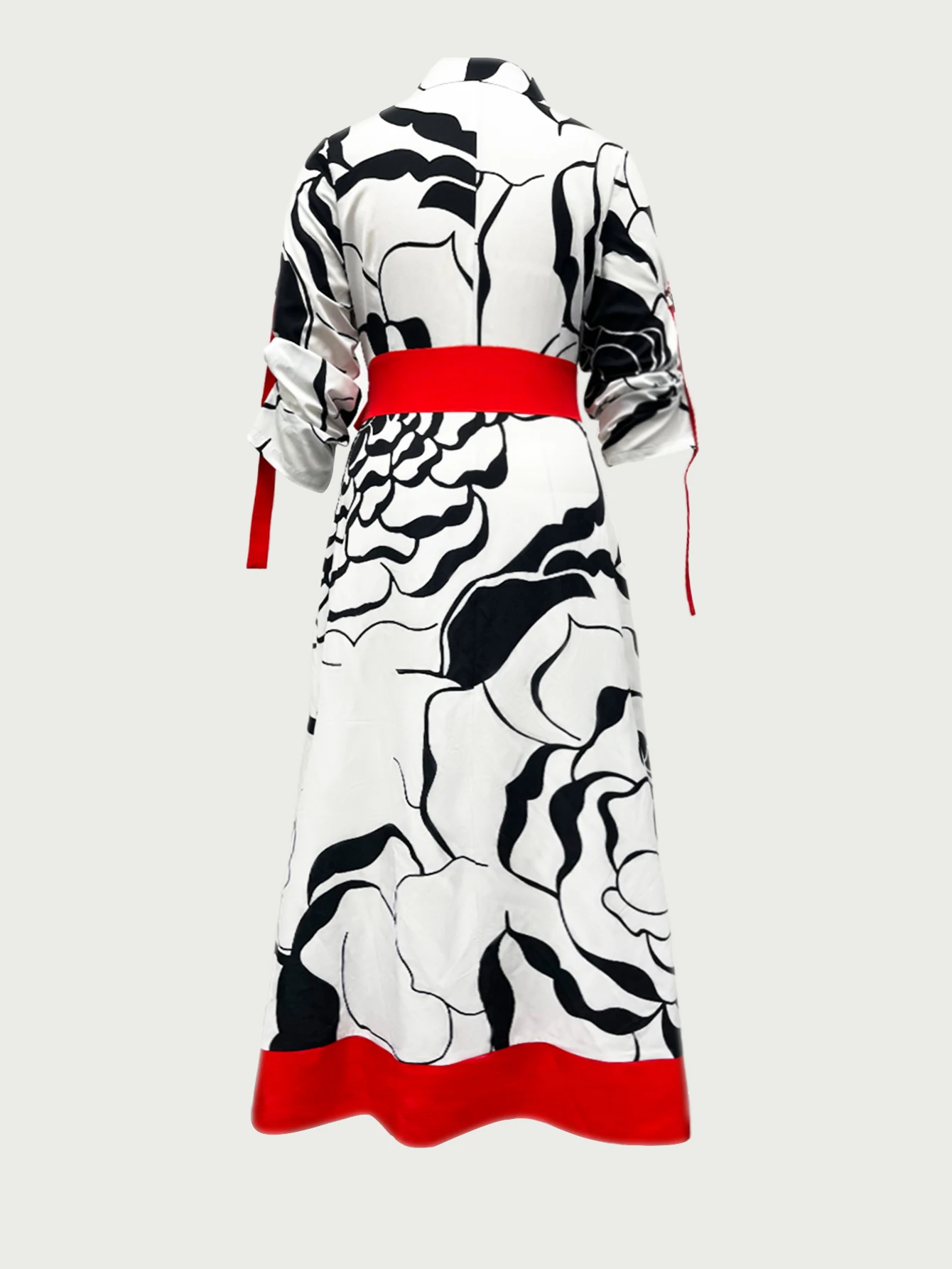 プラスサイズの抽象的な花柄プリントマキシドレスレッドディテールスプライスルーズフィットロングドレス夏のビーチでの休暇に