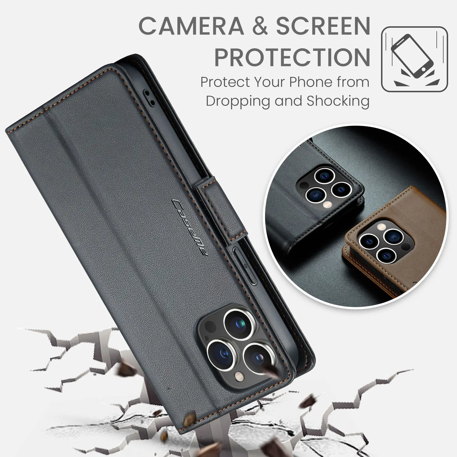 CaseMe Wallet Case for iPhone 16 15 14 Pro Max Plus 13 12 Mini Premium PU Leather Flip Case Magnetic Credit Card Holder Cover