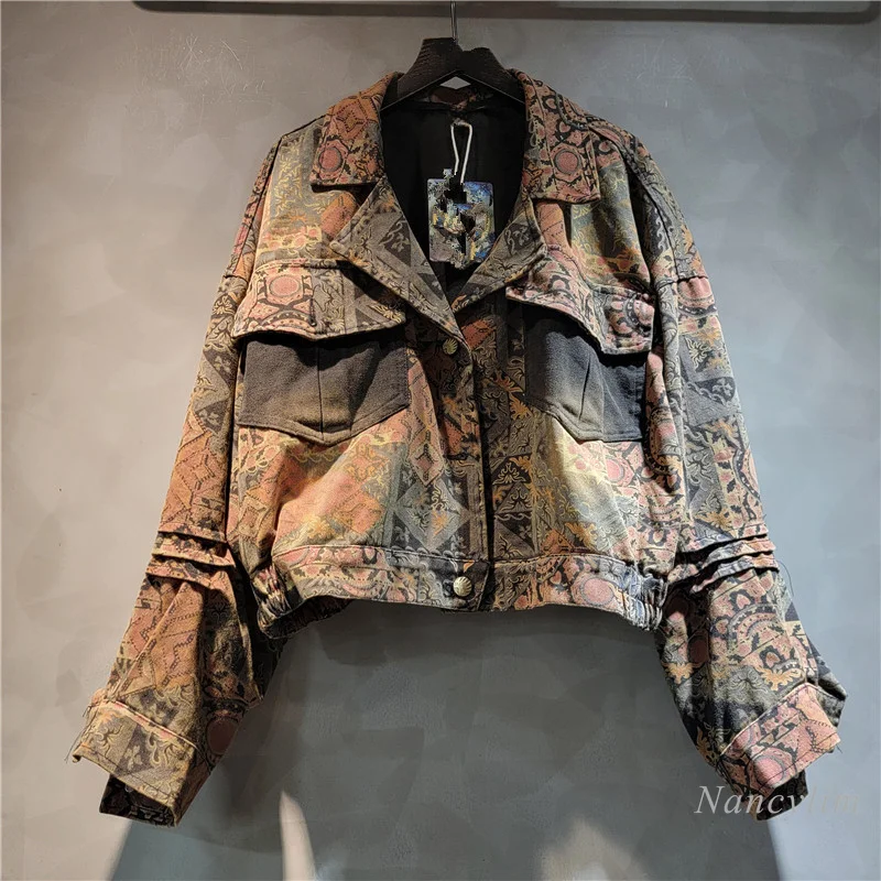 

Special Design Ethnic Pattern Denim Clothing Women's Jacket 2024 Autumn New Short Coat Jacket Fashion Jaqueta Feminina