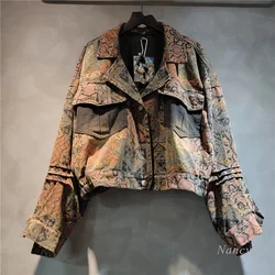 Special Design Ethnic Pattern Denim Clothing Women's Jacket 2024 Autumn New Short Coat Jacket Fashion Jaqueta Feminina