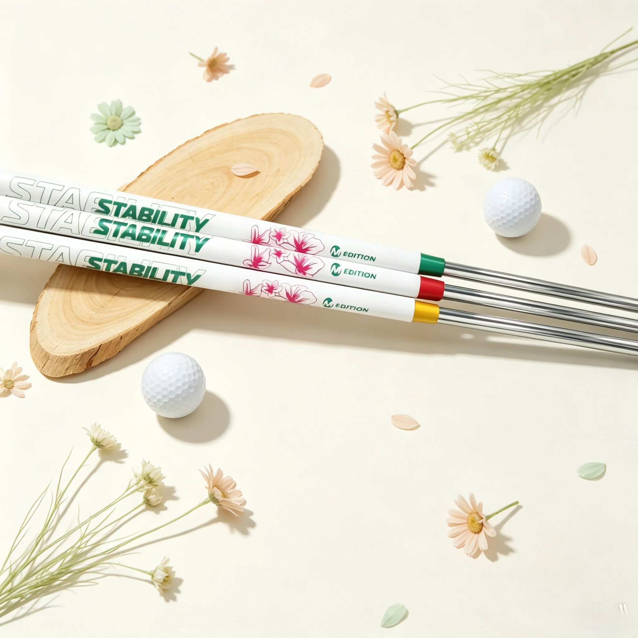 Luxurious White Shaft Lotus Golf Putter for Women, Offering a Smooth Swing Experience with Durable and Lightweight Material, Precise Feedback for Control of the Ball's Force, Standard 39inch Course Specifications, Available in Multiple Styles with Silver, Black, Green, Red, Yellow, and Blue Rubber Rings
