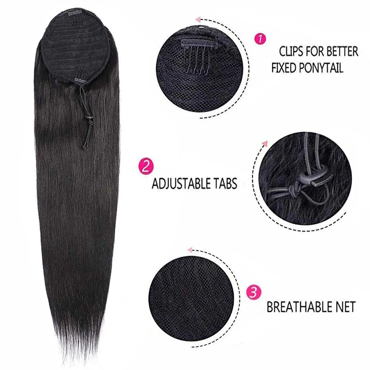Water Wave Drawstring Ponytail Human Hair Extensions 12A Brazilian Remy 100% Human Hair Ponytail For Women Natural Color #3