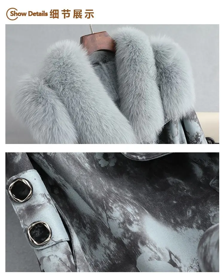 Rabbit Skin Jacket Womens 2023 New Winter Fox Fur Collar Rabbit Fur Inner Tank Fur Coat Female Long Large Size Slim Jackets