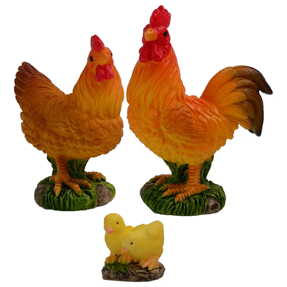 3Pcs Resin Chicken Statue Decorative Garden Sculpture Miniature Animal Ornament for Home Office Desk Micro Landscape Decor