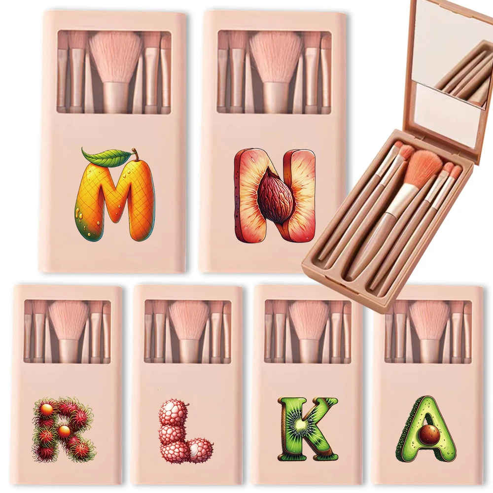 

5PCS Portable Premium Makeup Brush Box Bring A Mirror Fruit Letter Initial Name 26 Letters Pattern
