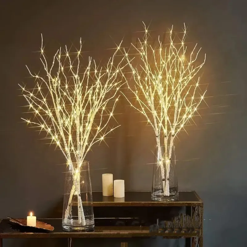 Luz LED de rama de abedul blanco, luces festivas con pilas para decoración de boda, fiesta de Navidad, ramita, luces para exteriores, 1 ud.