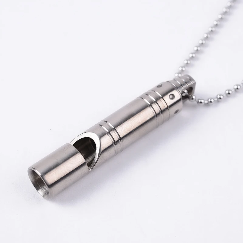 Dog Training Titanium Alloy Whistle With Stainless Steel Neck Chain High Decibel Whistle Outdoor Survival Whistle Keychain