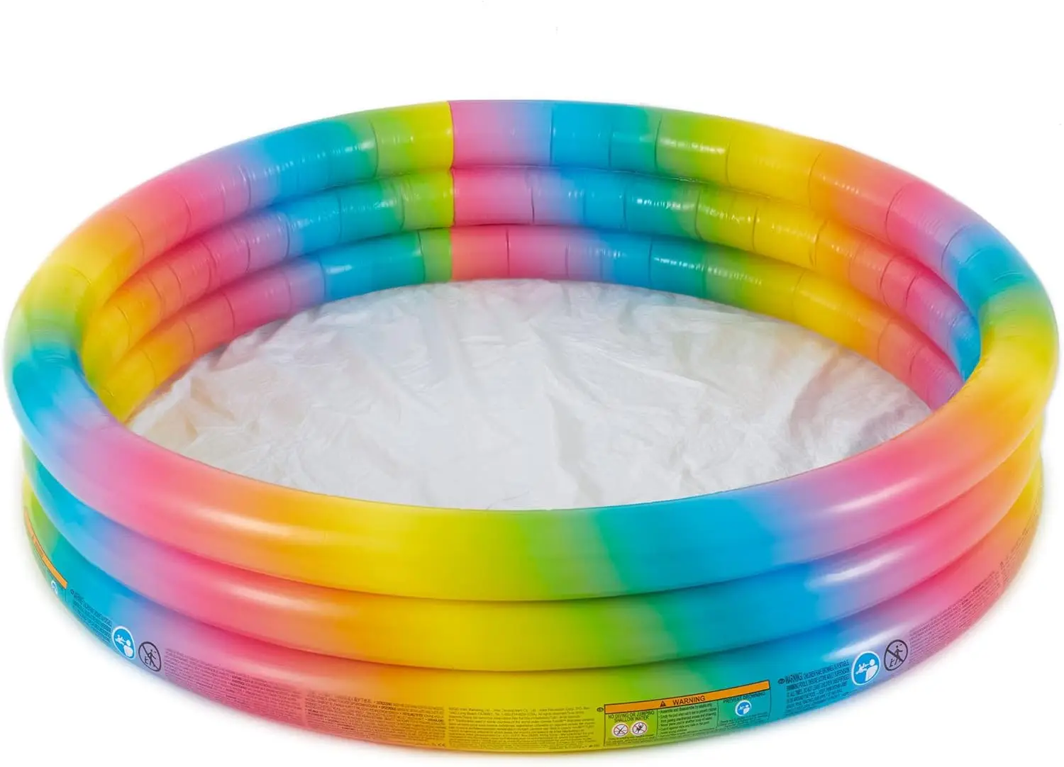 Basen dmuchany dla dzieci z tęczowym efektem ombre, 3 pierścienie, okrągły, do użytku na zewnątrz, z małymi, wielokolorowymi plastikowymi piłeczkami do basenu z piłeczkami, 100 Pa