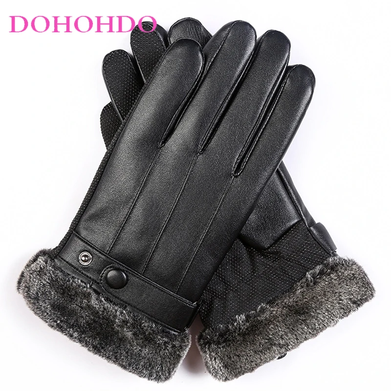 

2026 Autumn Winter Gloves Men's Cycling Driving Plus Velvet Warm Touch Screen Leather Gloves Mittens Outdoor Sports Black Gloves