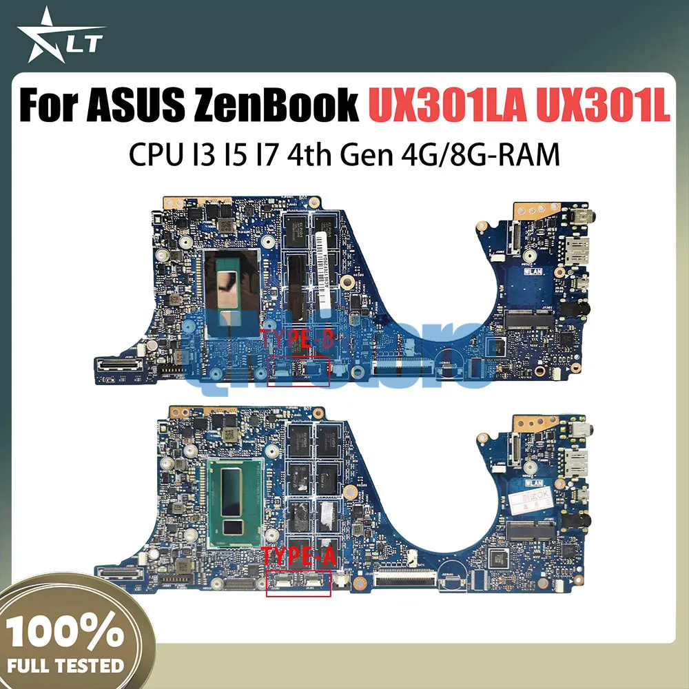 UX301LA Notebook Mainboard For ASUS ZENBOOK UX301L UX301 Laptop Motherboard I3 I5 I7 4th Gen CPU 8GB RAM