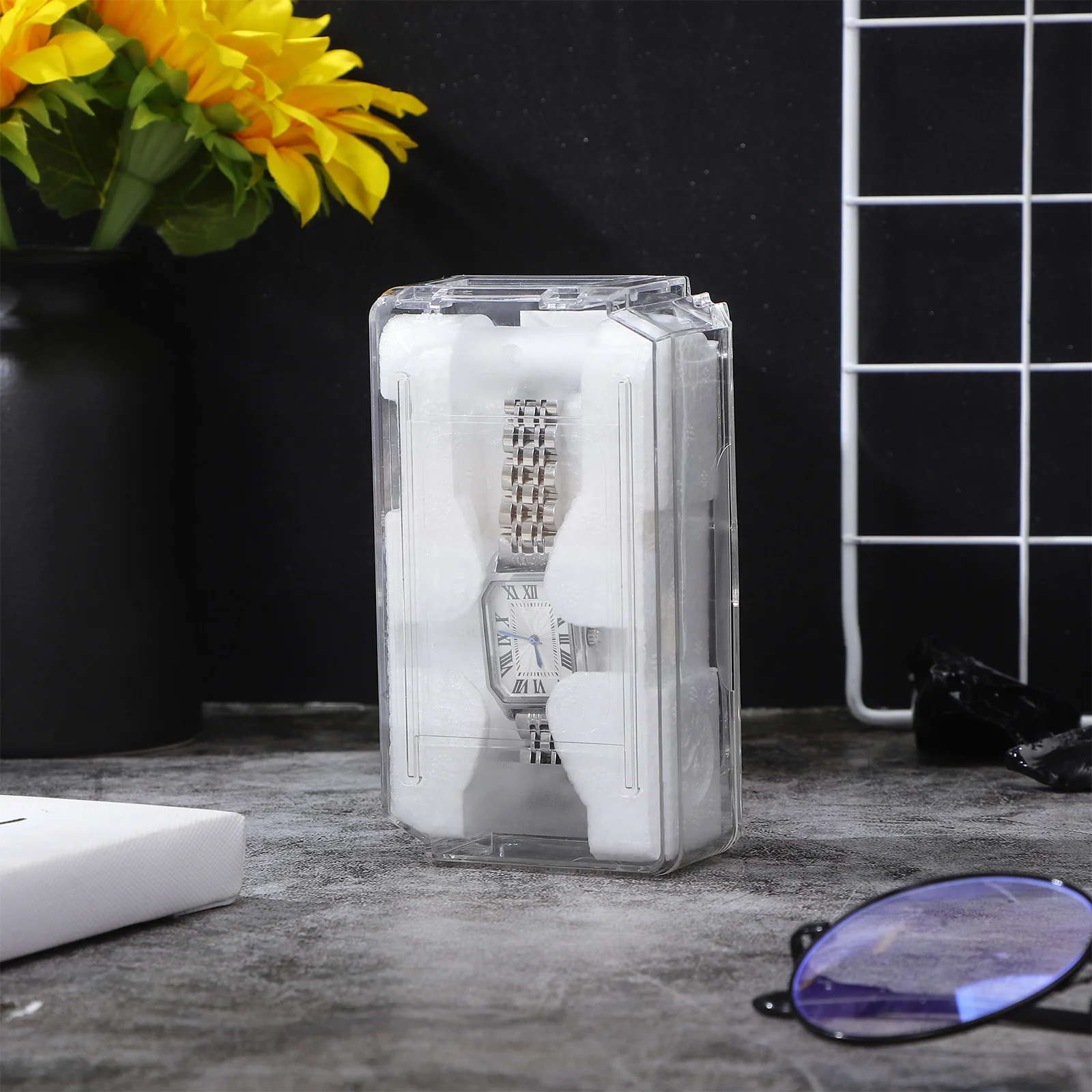 

Watch Display Box for Men Watch Storage Case Organizer with Brush Holder Ring Compartment Watch Box Container Showcase