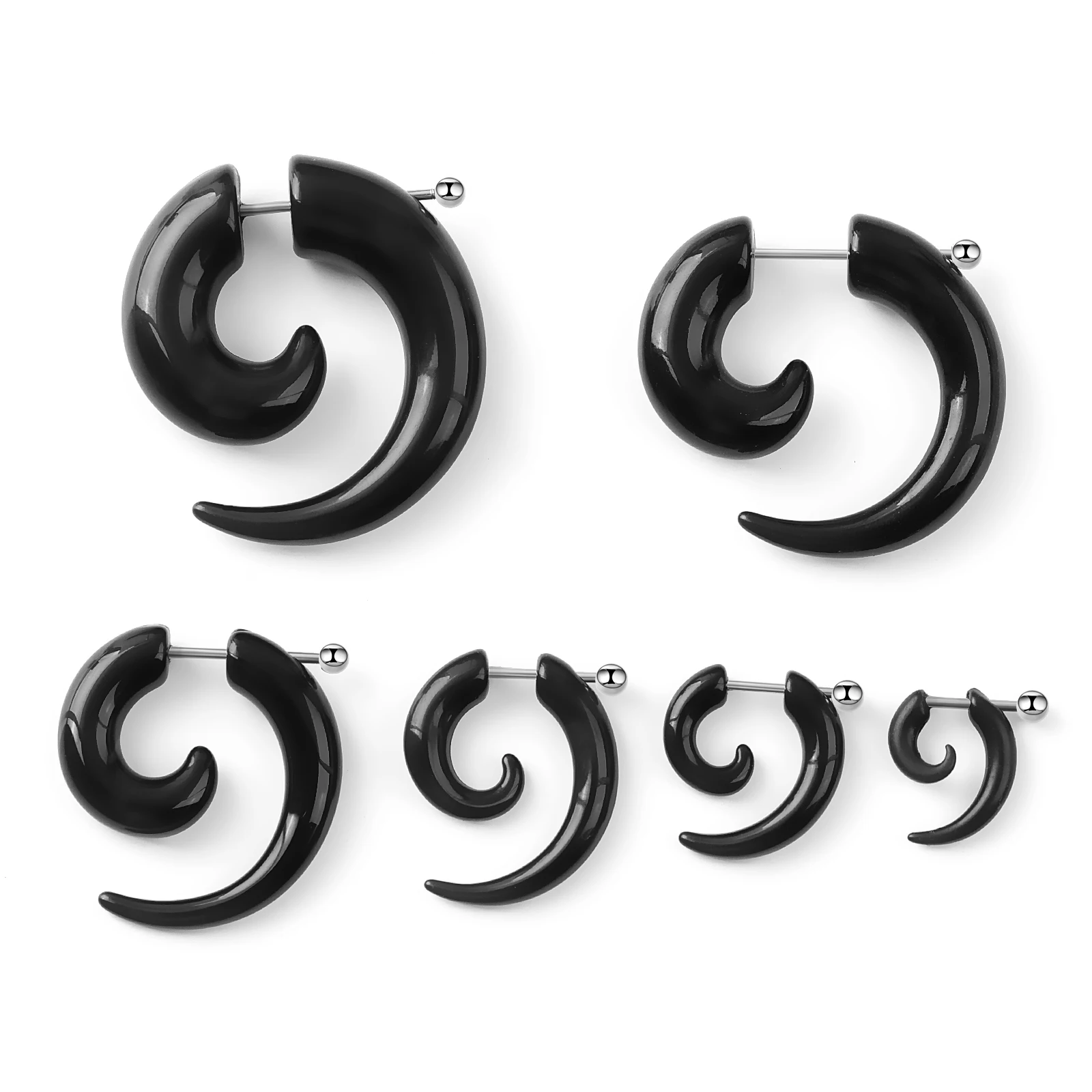 1pc Acrylic Ear Expanders Stainless Steel Earring Asymmetric Snail Spiral Earrings Black Piercing Jewelry for Woman and Man