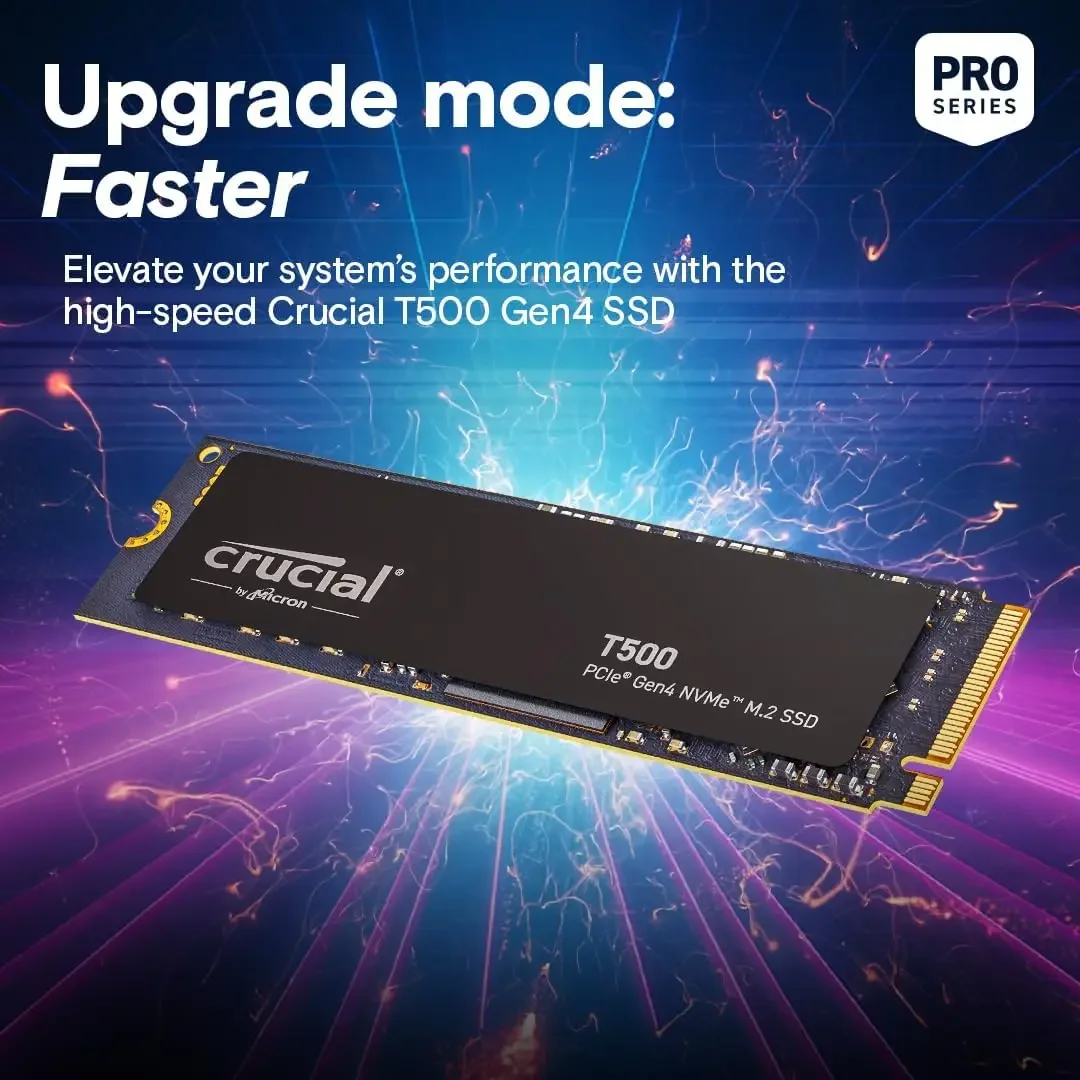 Crucial T500 1 تيرابايت PCIe Gen4 NVMe M.2 2280 SSD للألعاب الداخلية، ما يصل إلى 7300 ميجابايت/ثانية، متوافق مع الكمبيوتر المحمول وسطح المكتب