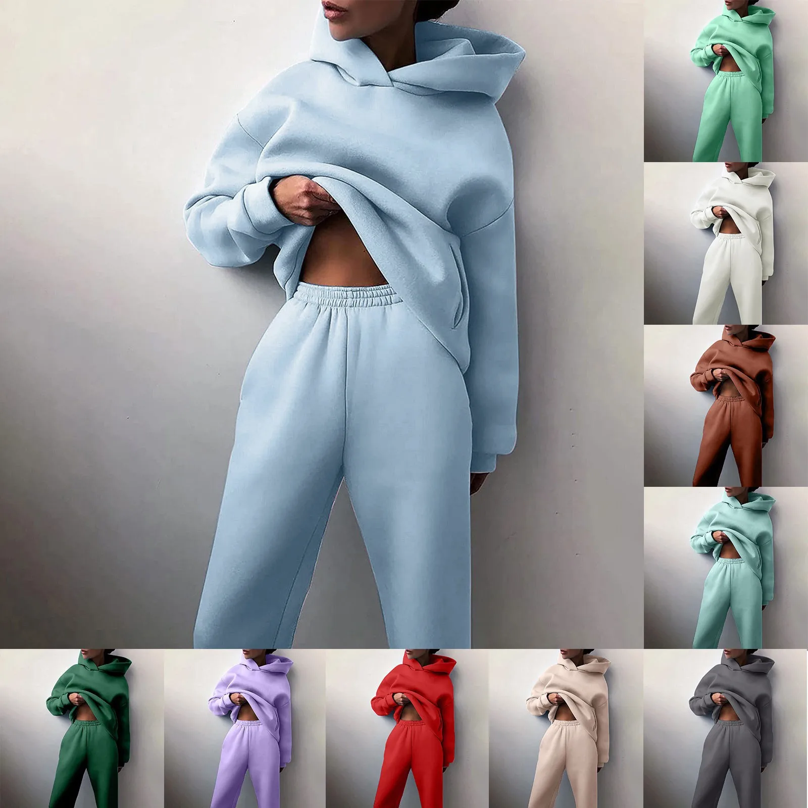 

Women Solid Solor Casual Fashion Long Pants With Thick Long Sleeve Hoodie Suit Pant Suits for Women daily casual simple Suits