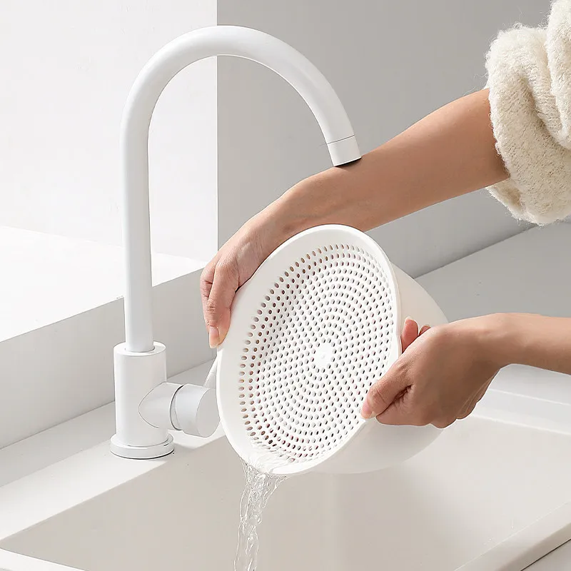 Drain Basket with Lid Household Kitchen Food Grade Rice Washing Vegetable Washing Fruit Basket Multifunctional Storage Basket
