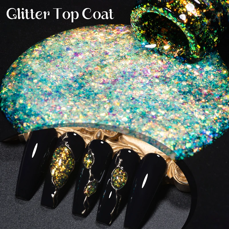 Description Picture 5 of itemMEET ACROSS 7ml Glitter Top Coat Brocade Powder Gel Nail Polish 2 In 1 Chameleon Function UV LED Nail Art Varnish Soak Off Nails