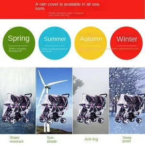 اكسسوارات بذلة مقاومة للماء عالمية مقاومة للرياح غطاء مطر عالمي لعربة أطفال مقعد أمامي وخلفي مزدوج أفضل 5 مبيعات عربة أطفال مزدوجة مع بيض - No1