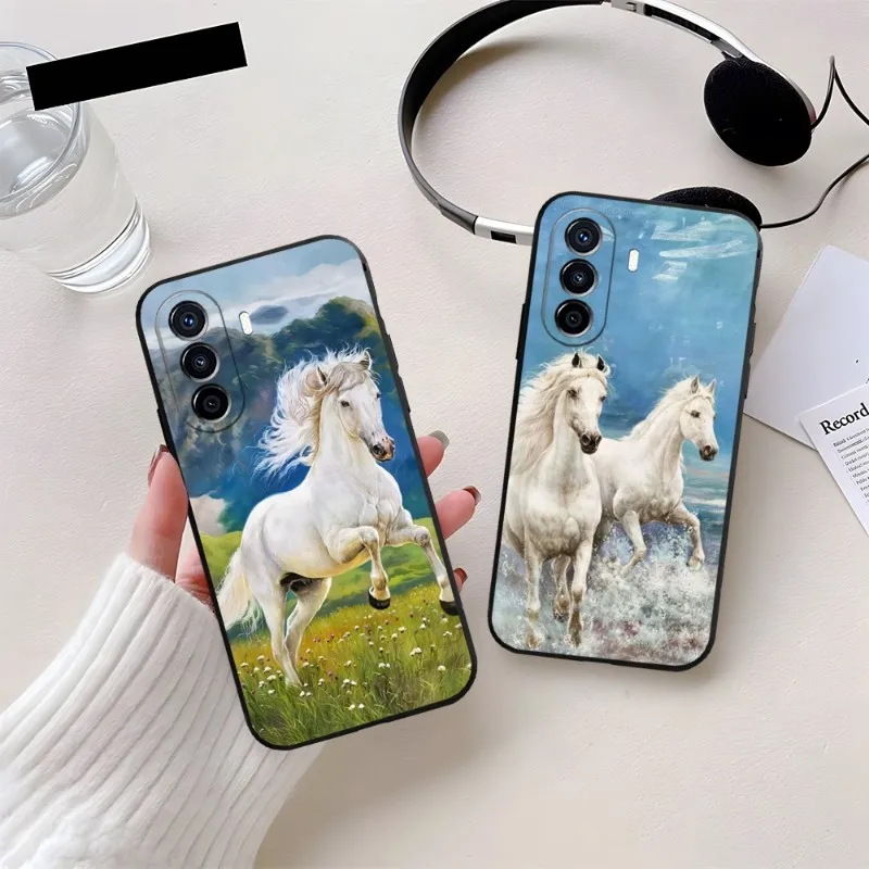 Animal Oil Painting Horse Phone Case Fundas For Huawei P40 P50 P30 P10 P20 Lite Mate 40 Pro Plus Psmart Z 6 7 5 Back Cover